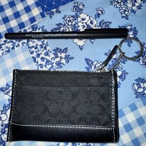Coach Black Signature Card Case with Keyring
